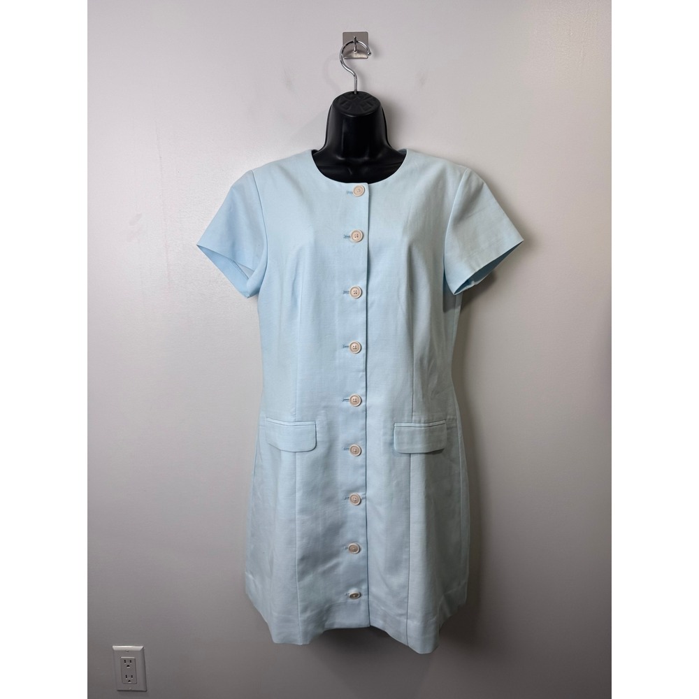 NWT J.Crew Parc Dress Light Blue Button Front Short Sleeve CT596 Size 12